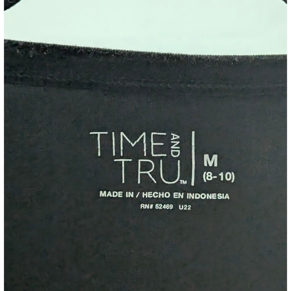 Time and Tru Black Short Sleeve Tee Women’s Medium 8-10 Casual Basic Top - Picture 3 of 3